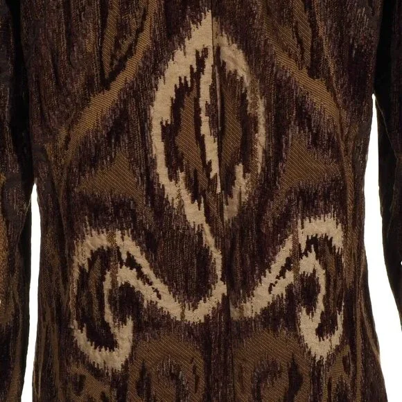 Brocade Womens Jacket S / M Lined Brown Tan Shawl Collar Hand Taylored - Picture 6 of 12